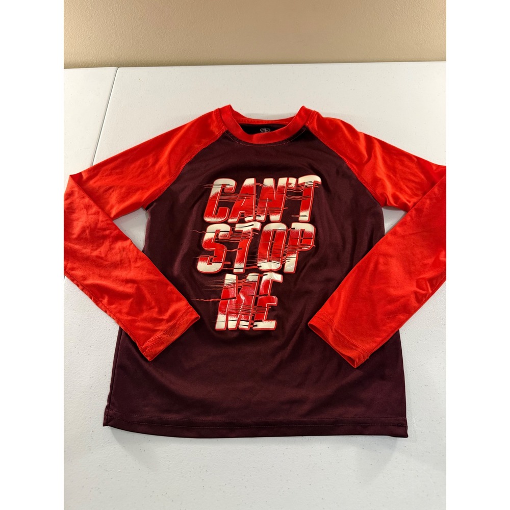 Athletic Works Boys Active Tee Long Sleeve Raglan Shirt Wine Orange Size S 6-7